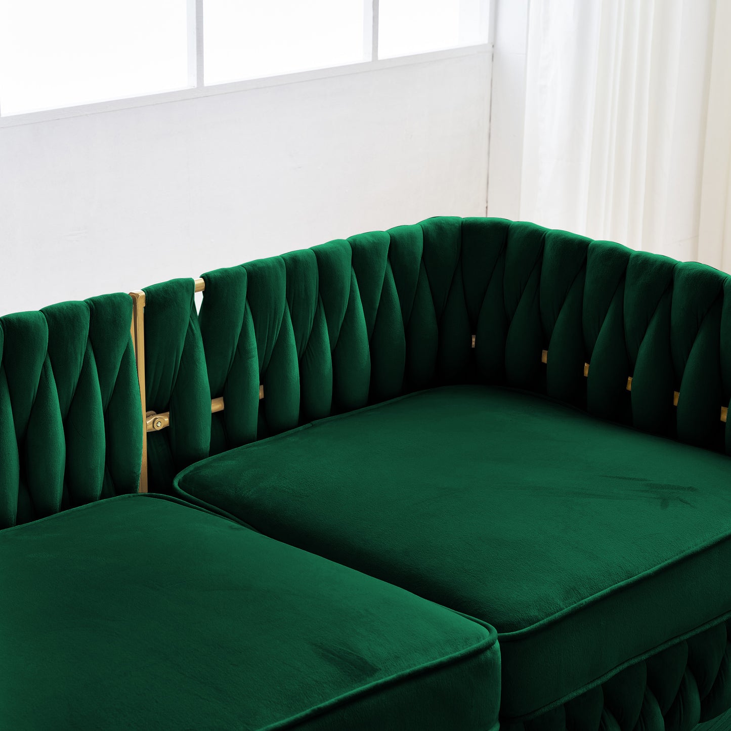 Mid Century Green Velvet Love Seat