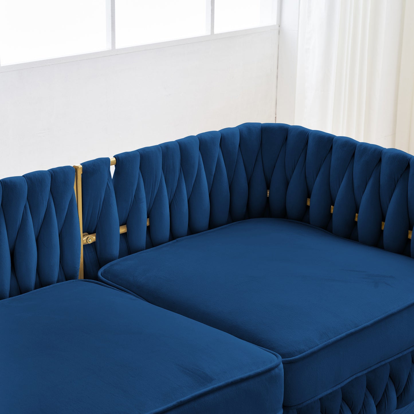 Mid Century Blue Velvet Love Seat